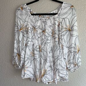 White Floral Smocked Peasant Blouse – Size S